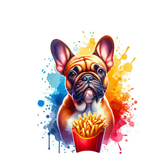 Wall Art Print Cute Colorful French Bulldog with French Fries Decor Work Office - Picture 1 of 1